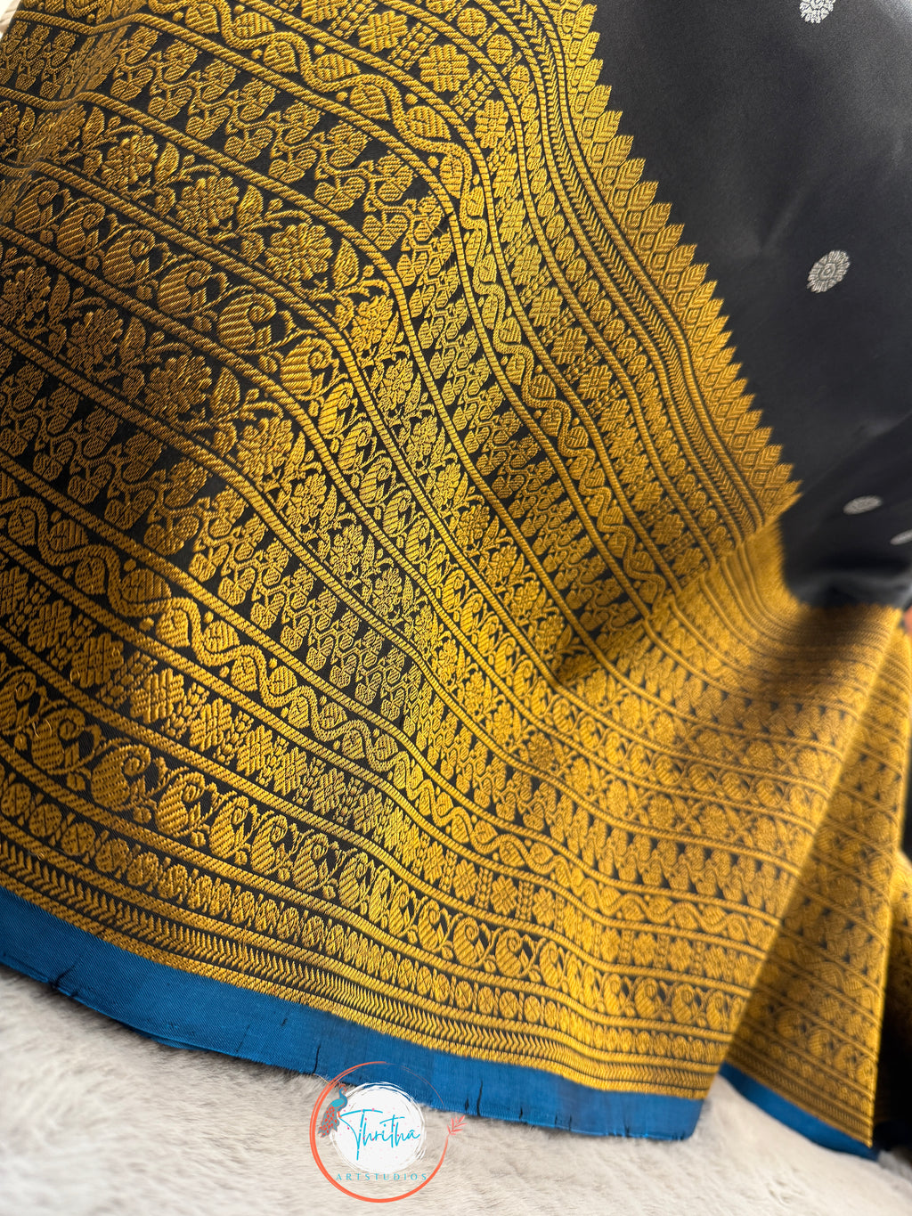 Premium Gadwal Turning Border - Black and Blue - GA07RB001