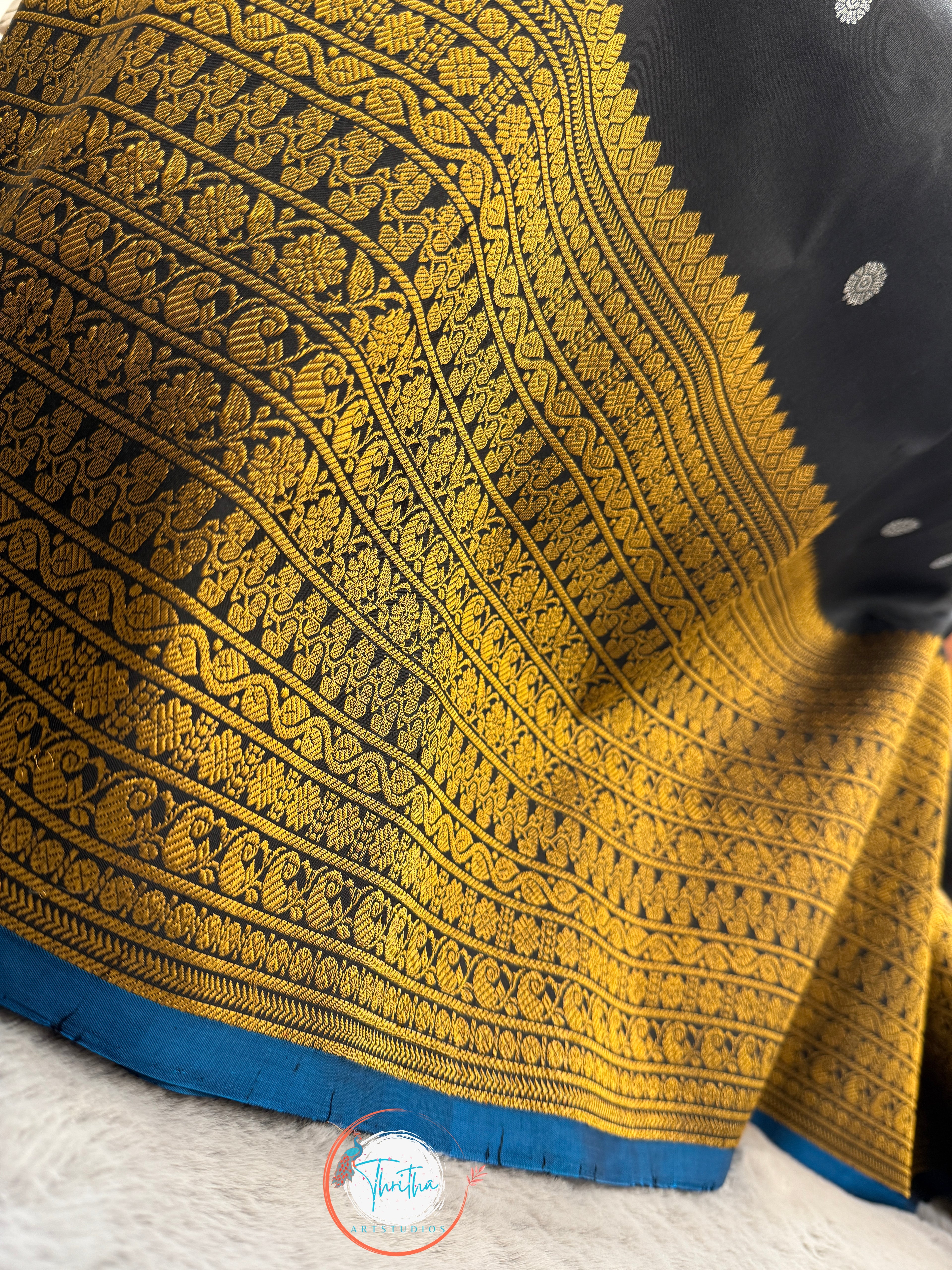 Premium Gadwal Turning Border - Black and Blue - GA07RB001