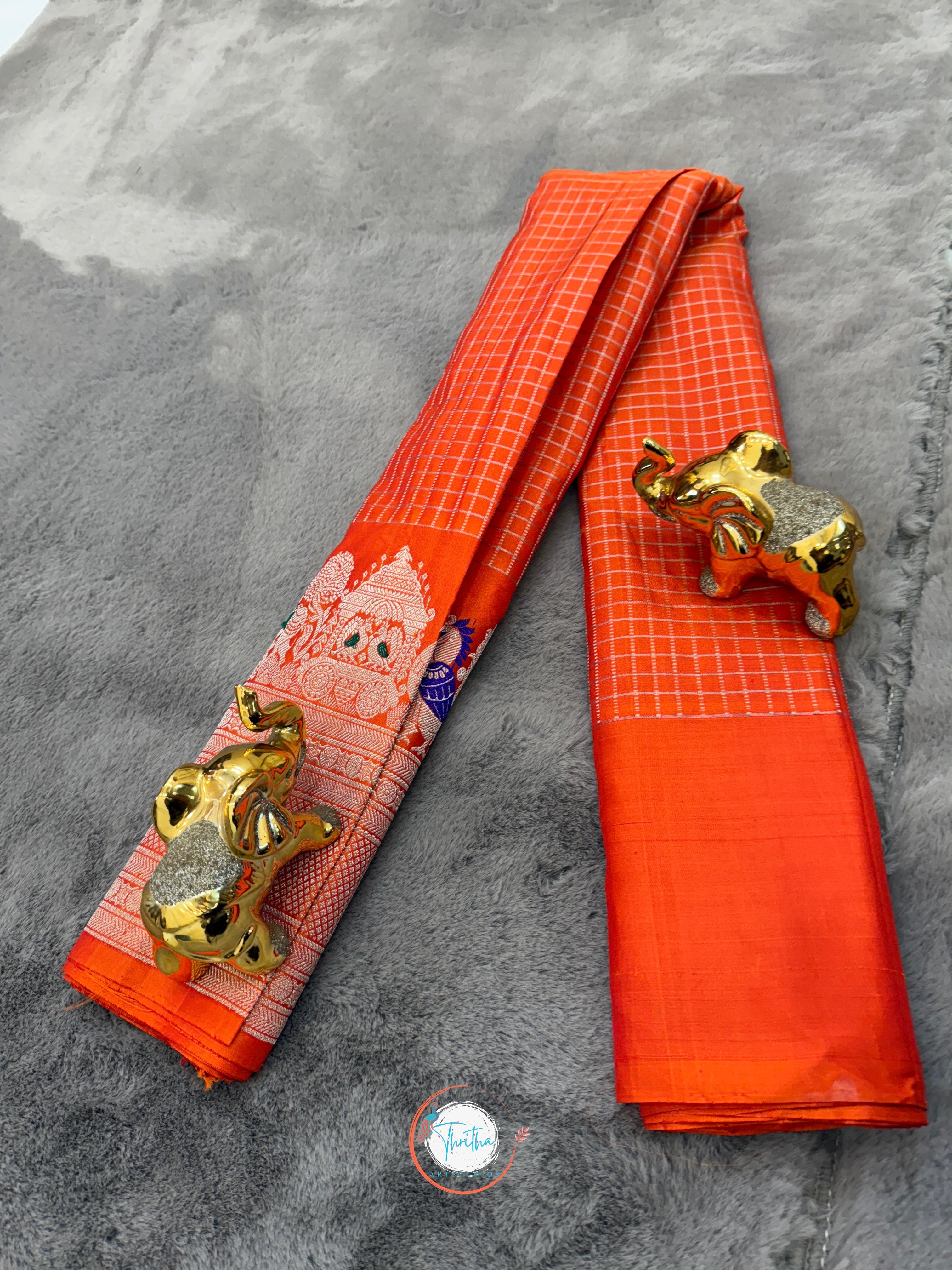 Meenakari- Checks - Premium Gadwal Silk - GA07RB005