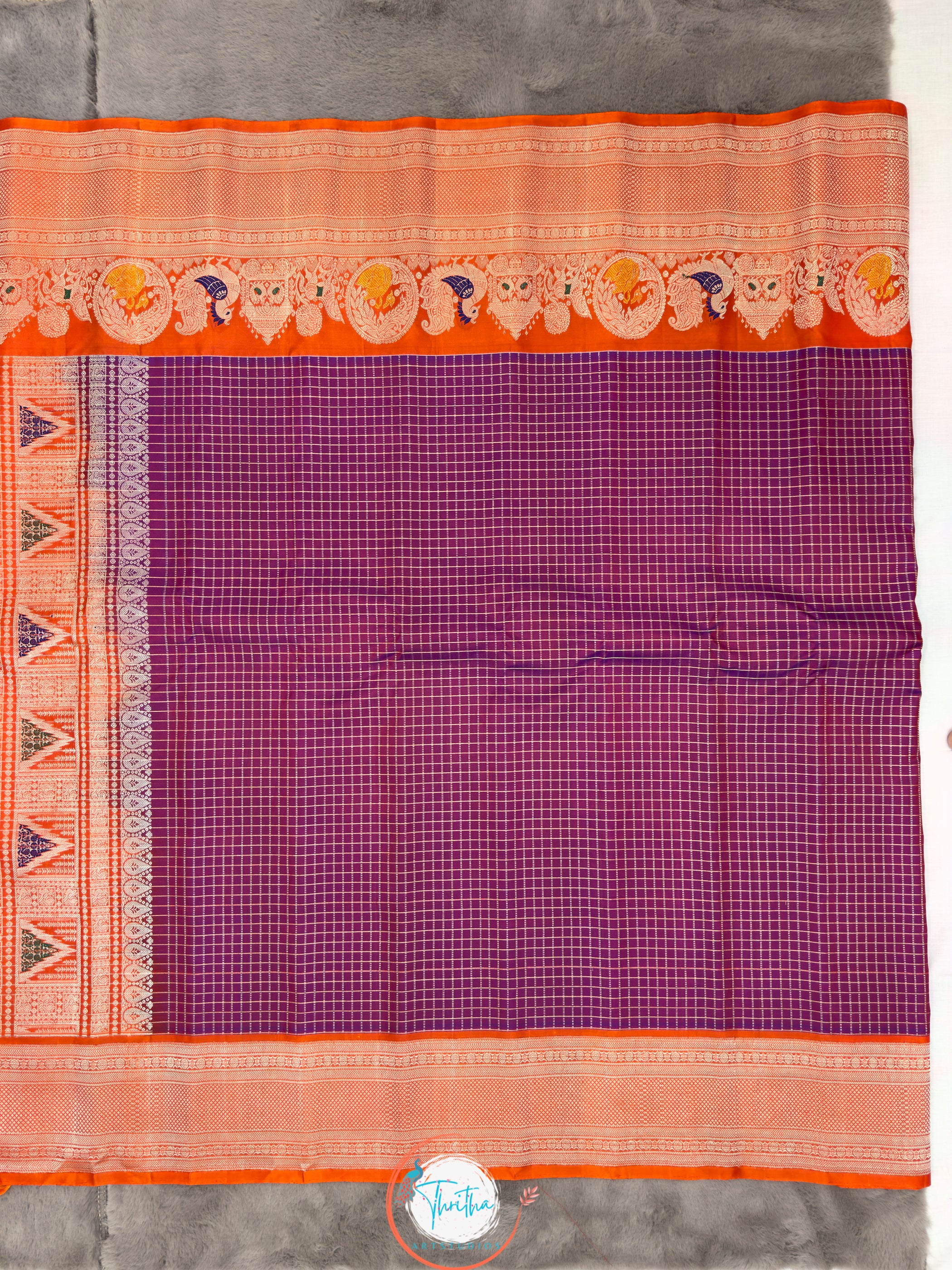Meenakari- Checks - Premium Gadwal Silk - GA07RB005