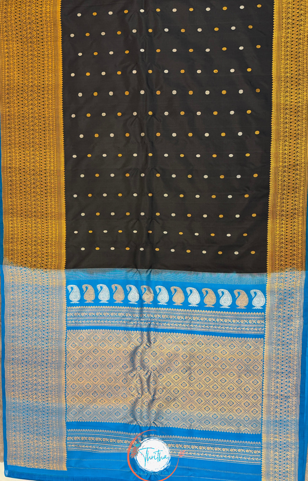 Premium Gadwal Turning Border - Black and Blue - GA07RB001