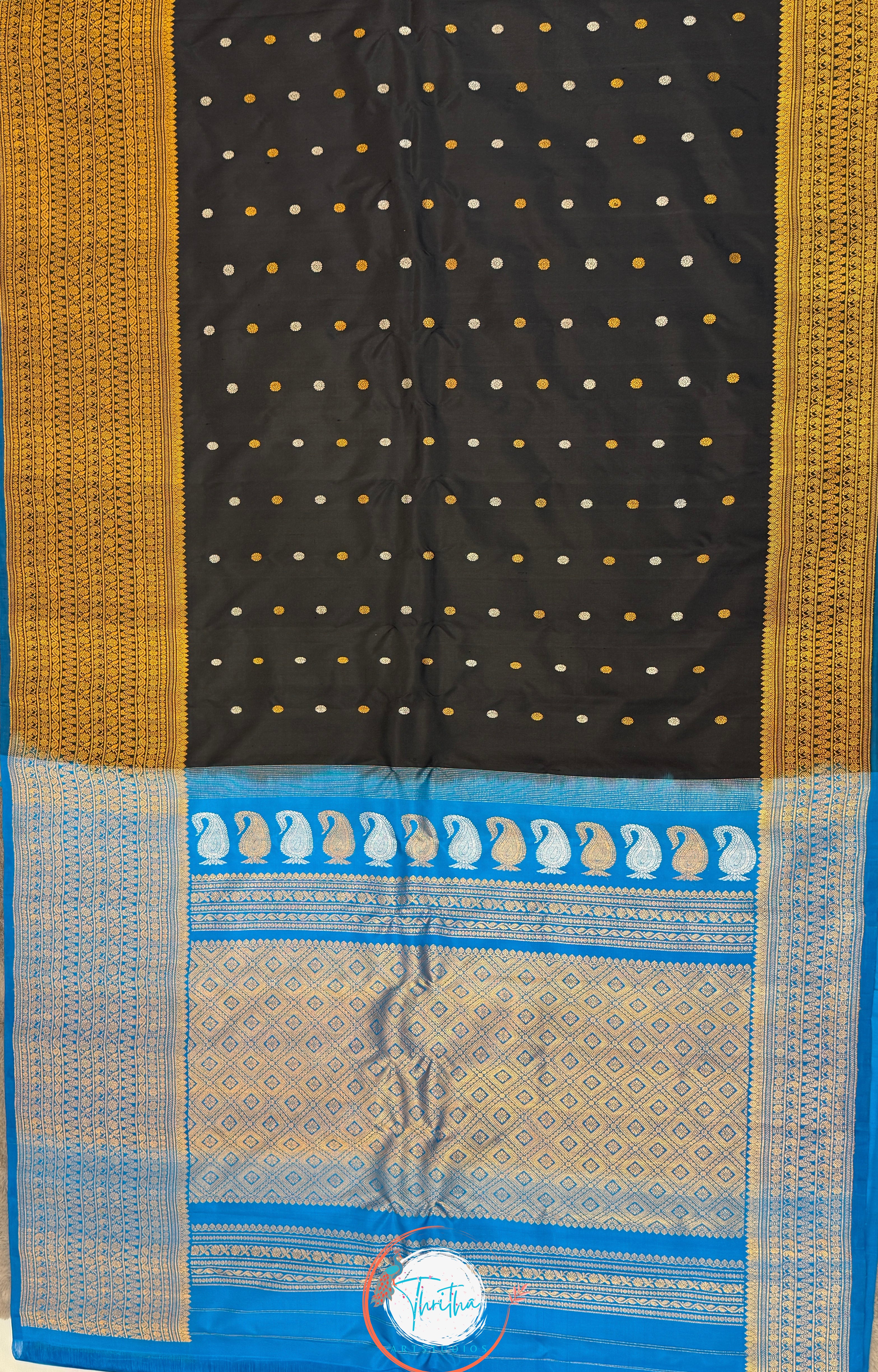 Premium Gadwal Turning Border - Black and Blue - GA07RB001