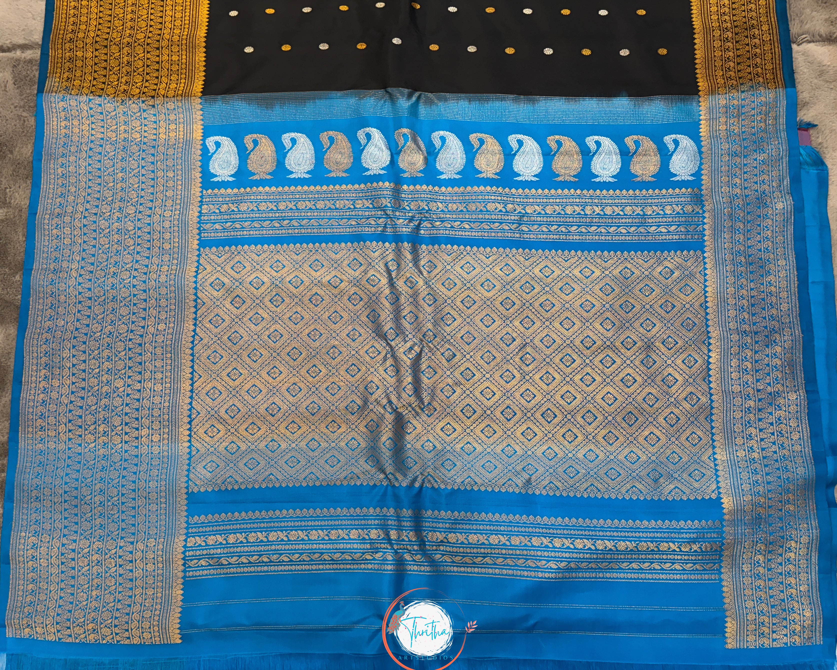 Premium Gadwal Turning Border - Black and Blue - GA07RB001