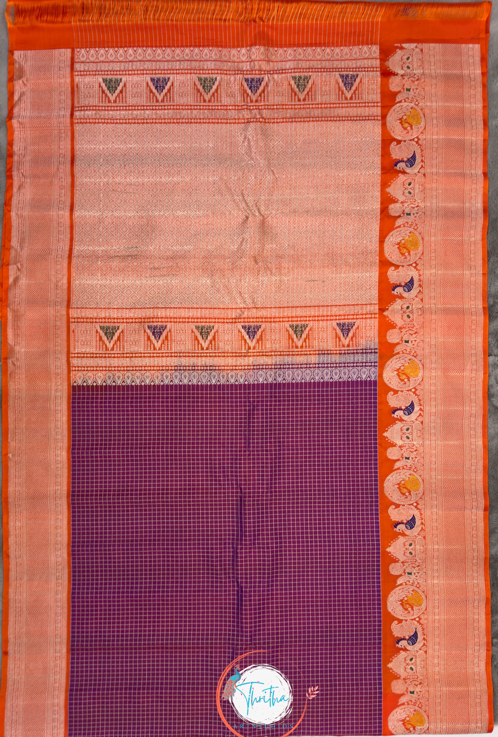 Meenakari- Checks - Premium Gadwal Silk - GA07RB005
