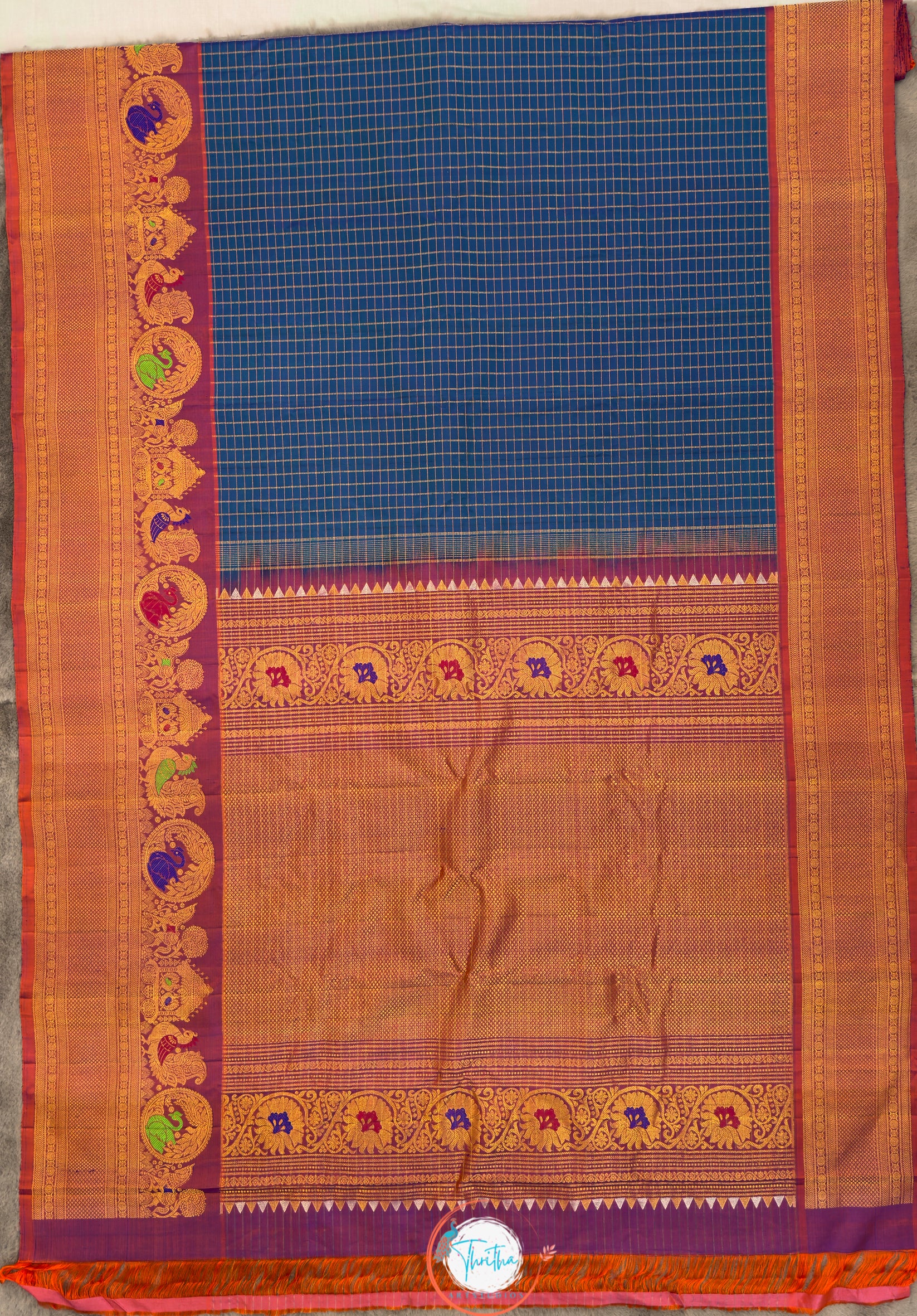 Meenakari - Checks - Premium Gadwal Silk - GA07RB004